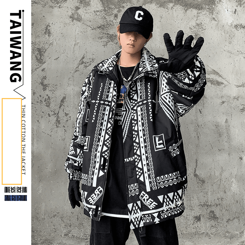 Men's Clothing Tide brand thin cotton jacket 2024 winter new men's cotton jacket youth geometric print jacket