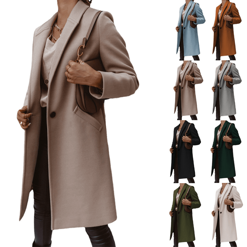Women's Clothing New Autumn and Winter Solid Color Lapel Mid-length Button Woolen Coat