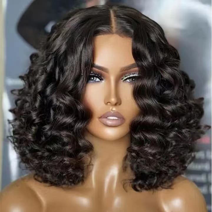 cosplay wig female front lace headgear matte high temperature silk whole top headgear short curly hair wave