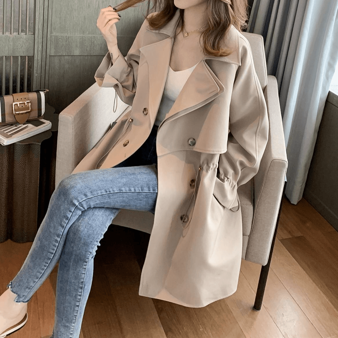 Women's Trench Coat Women's Long Autumn Winter Coat Korean Version Of All Loose Suit Collar Casual Coat Top