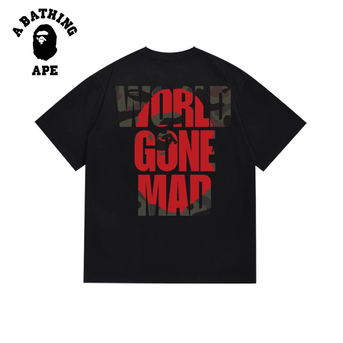 A BATHING APE BAPE-Alphabet Splicing Ape Head Letter Pattern Men And Women Short Sleeved T-shirt