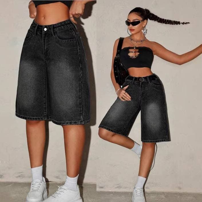 High-Waisted Denim Shorts For Women - Stretchy Mom Jeans Shorts With Tummy Control