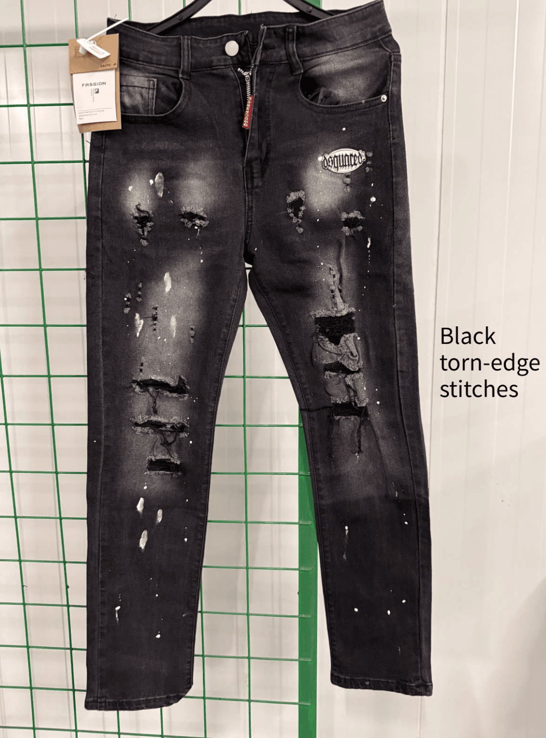 Jean slim noir et gris délavé pour homme – Pantalon en denim déchiré et délavé, confortable et extensible