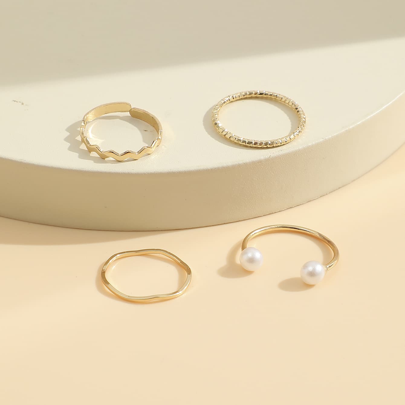 pearl ring ins cold style simple pearl wave twist joint ring suit four-piece set