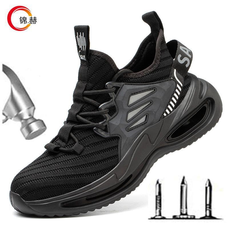 New labor protection shoes men's anti-smash anti-puncture steel head flying fabric safety shoes
