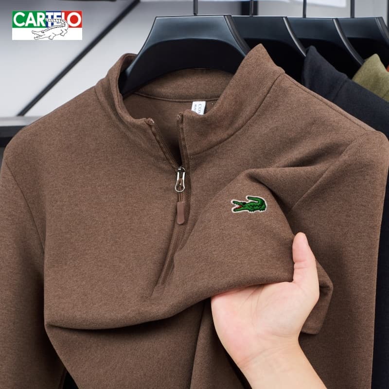 Crocodile Men's Half-Zip Stand Collar Long Sleeve Top, Winter Warm Base Layer, Casual Pullover For Layering Or Solo Wear