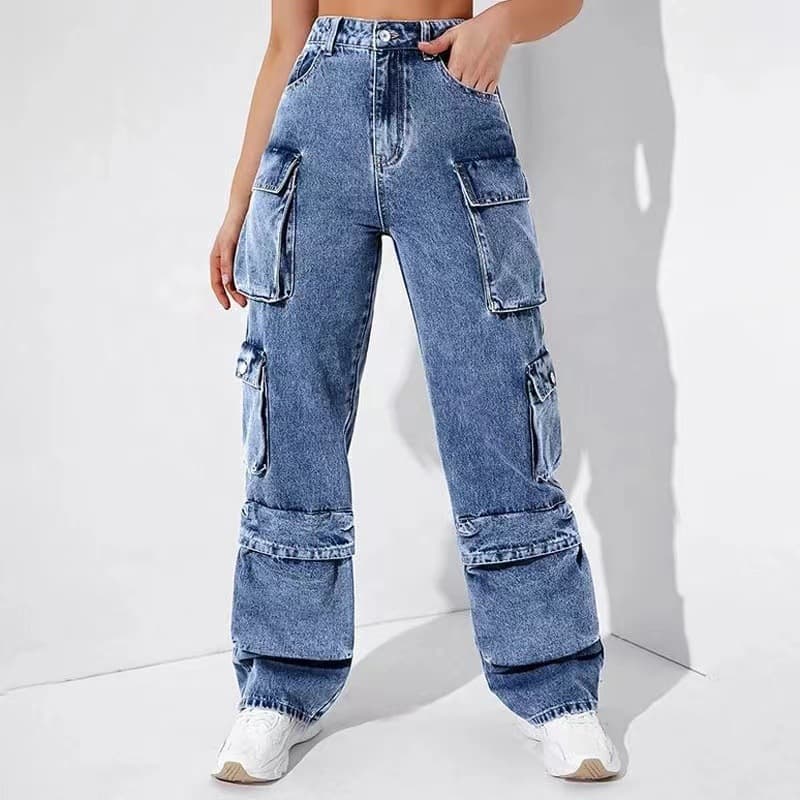 Women's Jeans Cargo Pants High Waist Flap Pockets Women's Pants Loose Fit Women's Pants