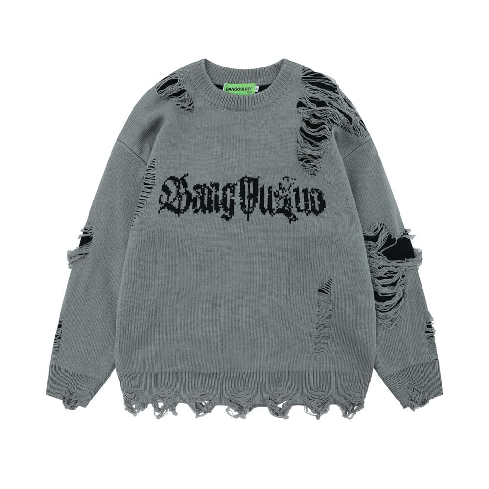 Trendy brand lazy crocheted hole sweater men's round neck sweater European and American style loose long sleeved casual pullover sweater