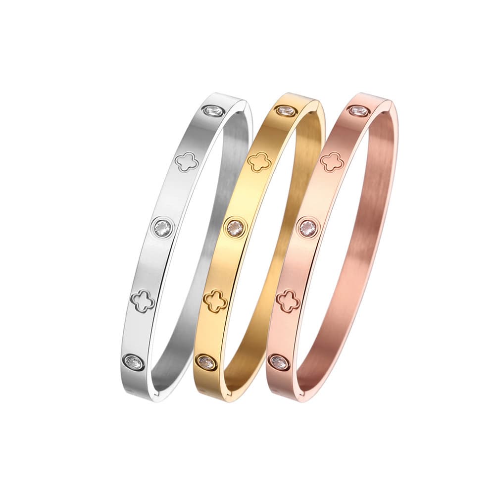 fashion with diamond stainless steel buckle bracelet simple Joker four-leaf clover titanium steel bracelet women