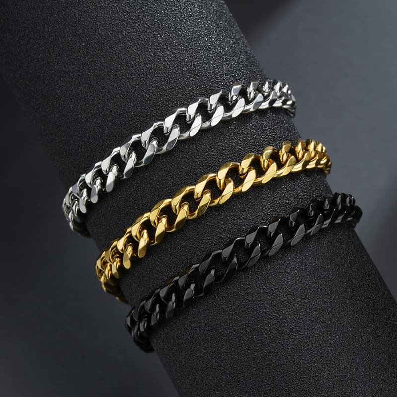 Six sided bracelet titanium steel bracelet personality Cuban chain ins trend hip hop bracelet