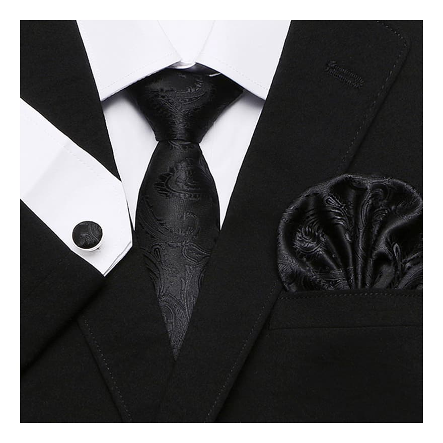 Top Grade Hot Sale Handkerchief Pocket Squares Cufflink Set Necktie Printed Wedding Tie