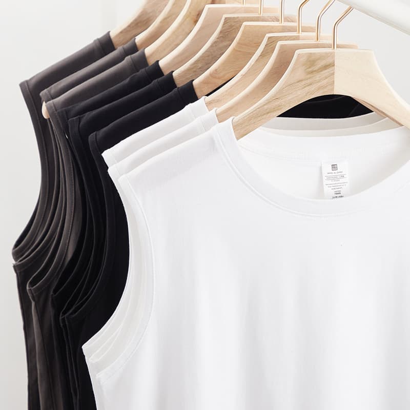 Men's Clothing Summer Sleeveless Vest Men's Solid Color Bottoming Shirt Pure Top Waistcoat Basketball Sports Loose Short-sleeved T-shirt Trend