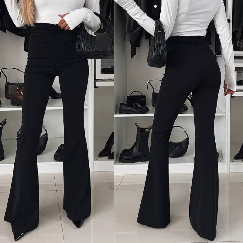 Women's Clothing High-Waist Flare Pants – Tummy Control & Lifting Fit, Slimming Black Bootcut Trousers (S/M/L/XL)​​