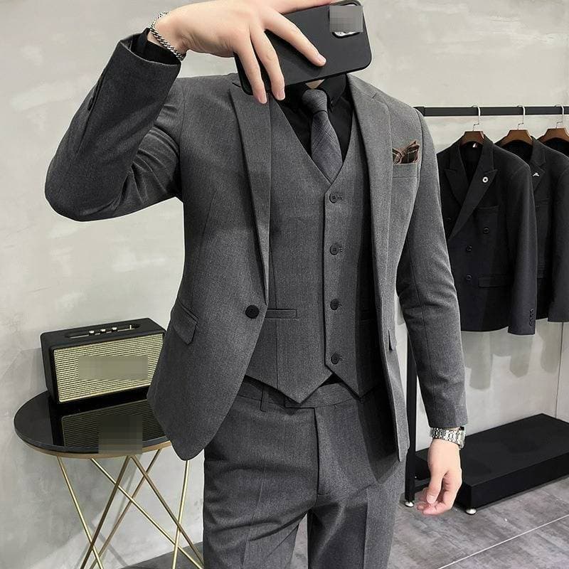 Men's British Korean Style Slim Fit Business High End Formal Suit Set Three Piece Professional Attire With Trousers And Vest