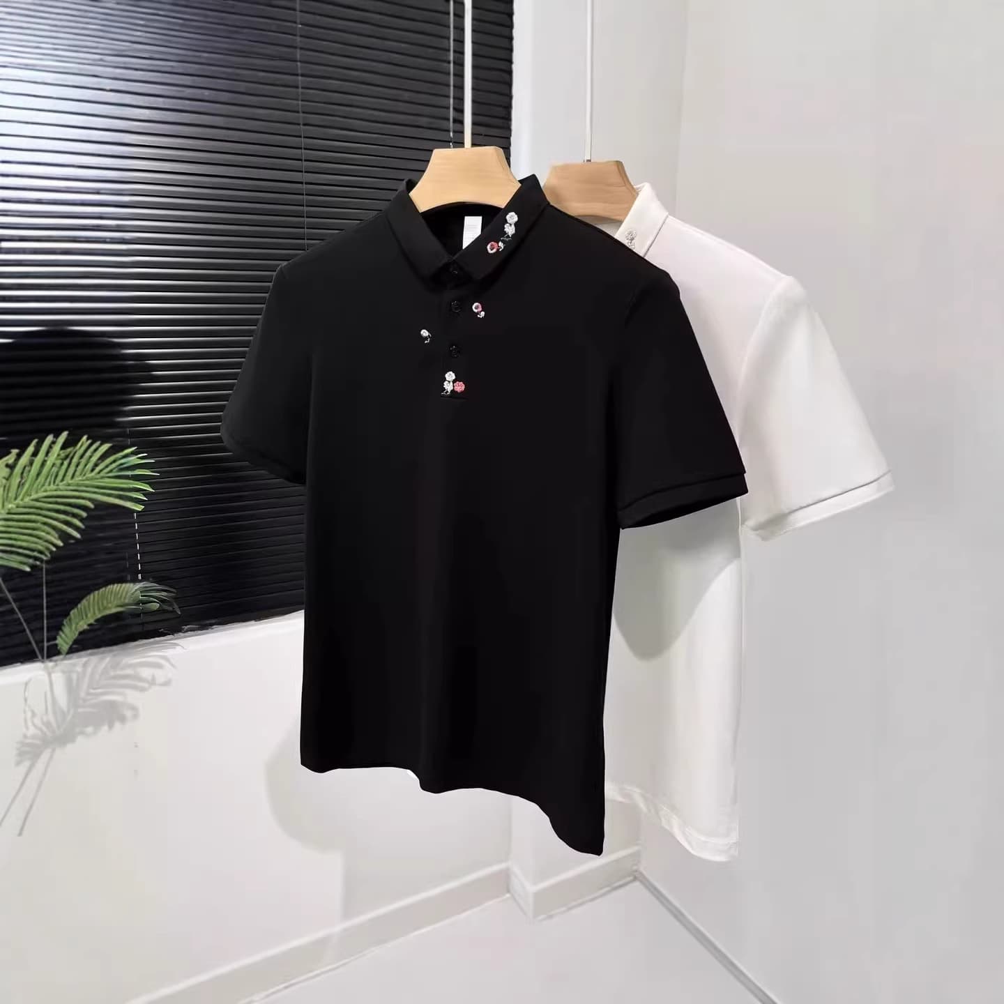 Men's Clothing Luxury Embroidered Shirt For Men Casual Trendy Turn Down Collar Short Sleeved T Shirt Summer Fashion Versatile