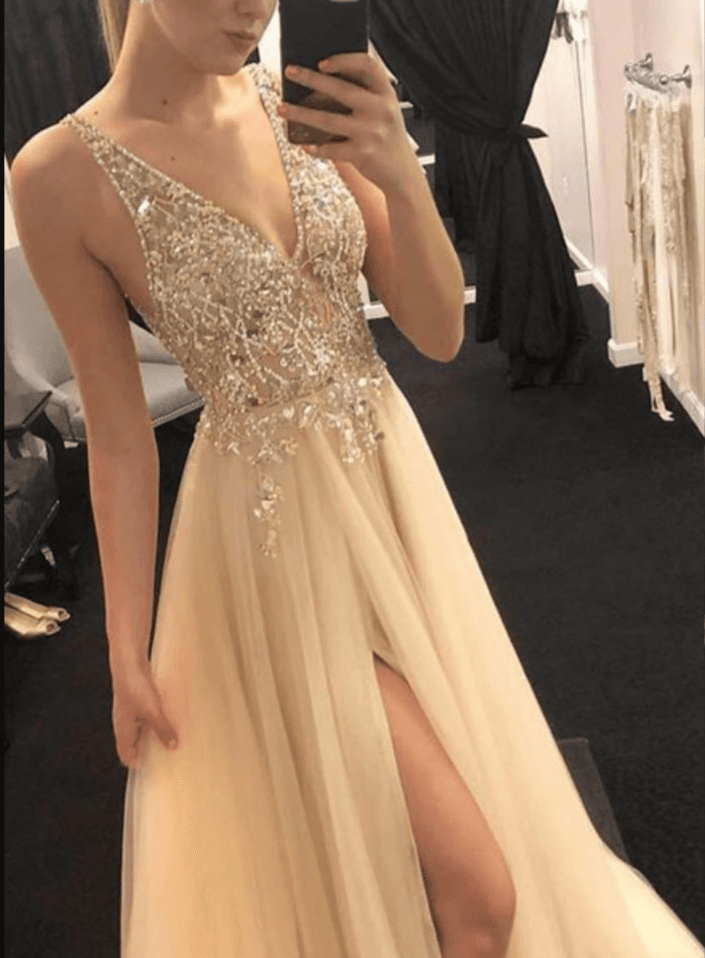 Women's Clothing Shiny Evening Dresssummer Golden V Neck Stitching Dress Party Evening Dress
