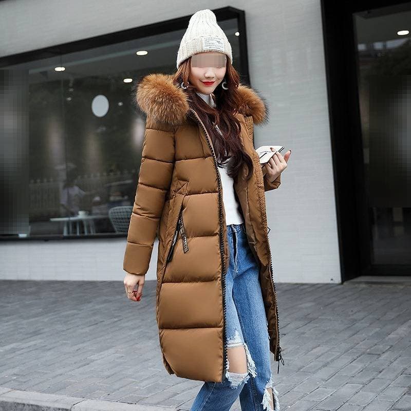 Longline Hooded Parka With Raccoon Fur Trim - Double-Breasted Winter Coat For Women, Slim Fit Thermal Outerwear In 5 Colors