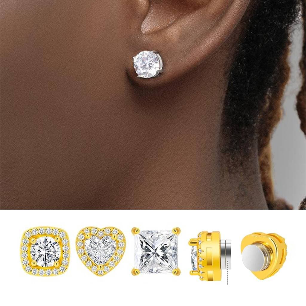 Unisex New Magnetic Full Diamond Hip Hop Earrings For Men And Women Geometric Silver Electroplated Earrings Earrings
