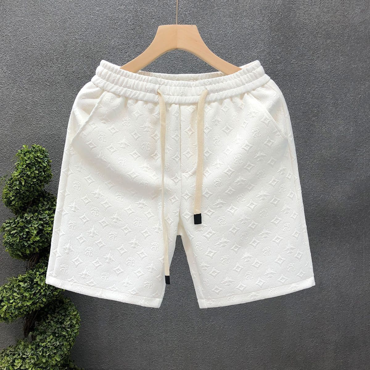 [LuxeWeave] Short jacquard pour homme – Blanc premium, entrejambe 12,7 cm | Style luxueux pour l'été