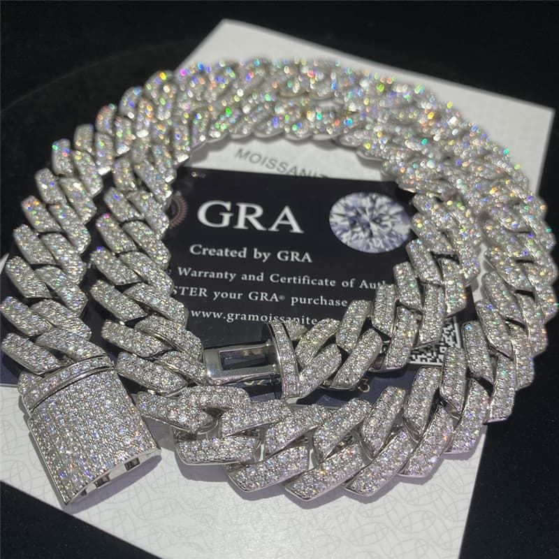 Custom Stock Iced Out VVS Moissanite Bracelet Sier Bling CZ Diamond Cuban Link Chain Hip Hop Men Jewelry Necklace