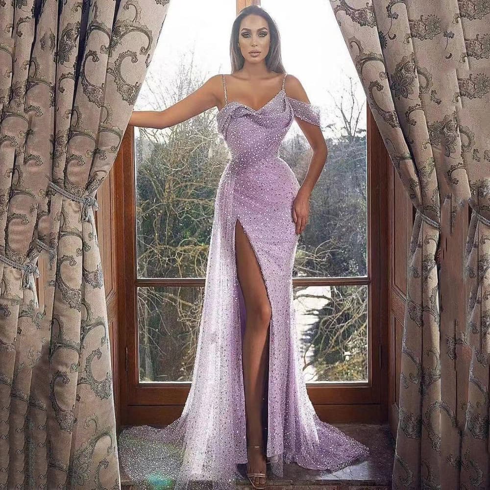 women's Dress Suspender Long Skirt Slit Sequin Irregular Evening Dress