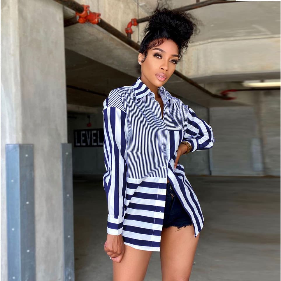 Women's Clothing Autumn Women's Fashion Women's Striped Printed Loose Shirt Skirt