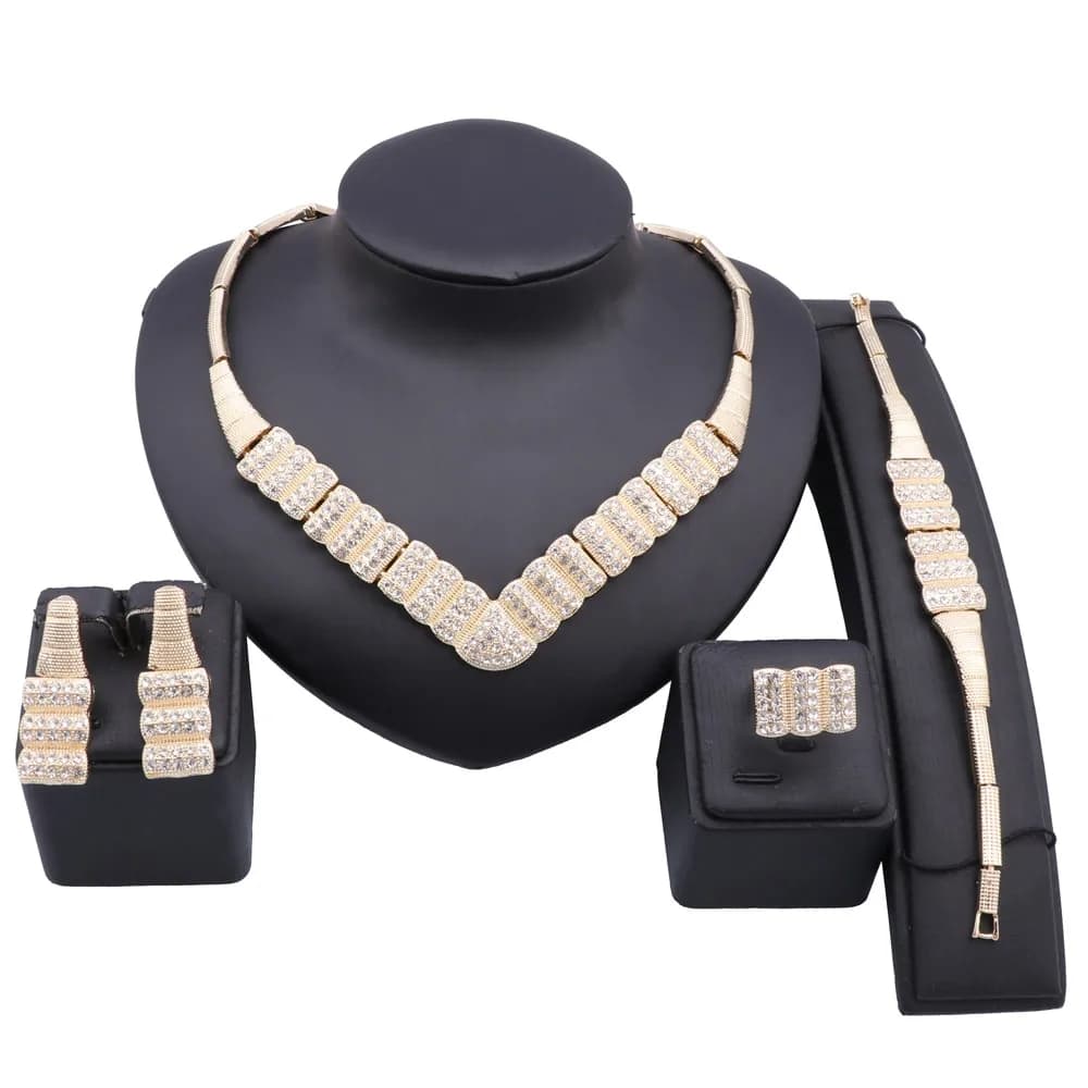 Dubai African Gold Color Jewelry Sets For Women Indian Jewelery Nigerian Necklace Ring Earring Bracelet Wedding Accessories