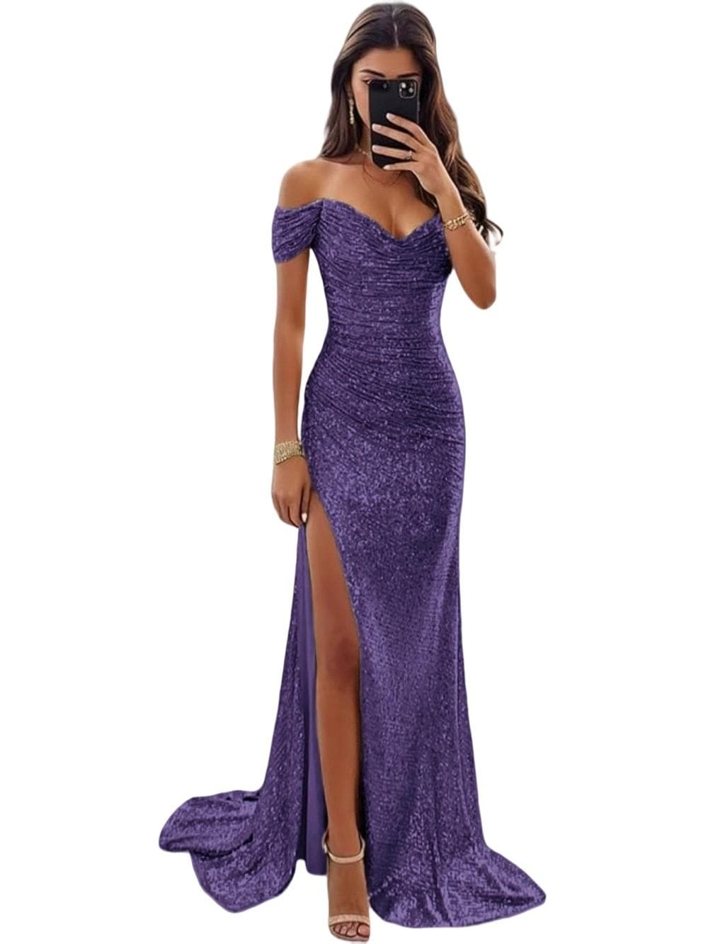 Robe de soirée fendue à paillettes pour femmes, robe décontractée à la mode
