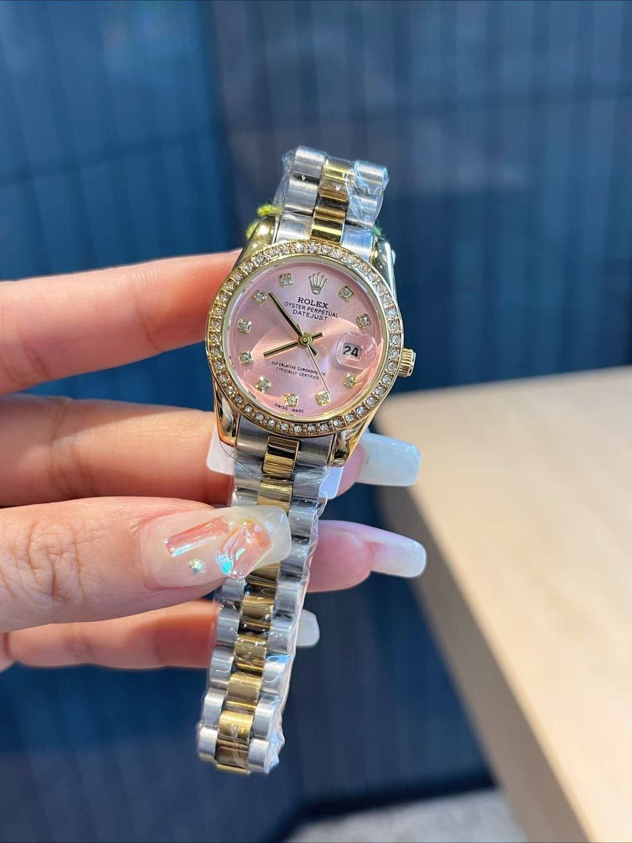 Montre femme édition limitée 28 mm, verre saphir AAA serti de diamants, bracelet en acier massif 316, mouvement à quartz, cadeau d'anniversaire.