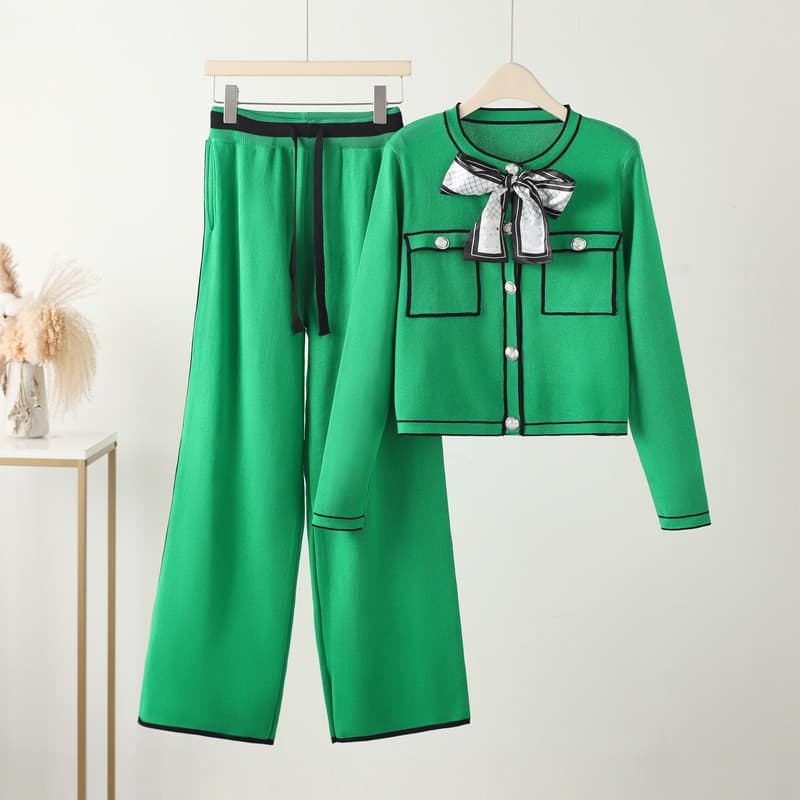 Women's Russian long-sleeved sweater suit knitted top trousers suit for women
