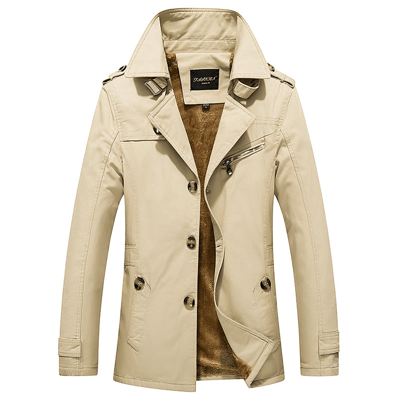 Men'S Washed Jacket Padded Medium-Length Windbreaker Business Casual Jacket