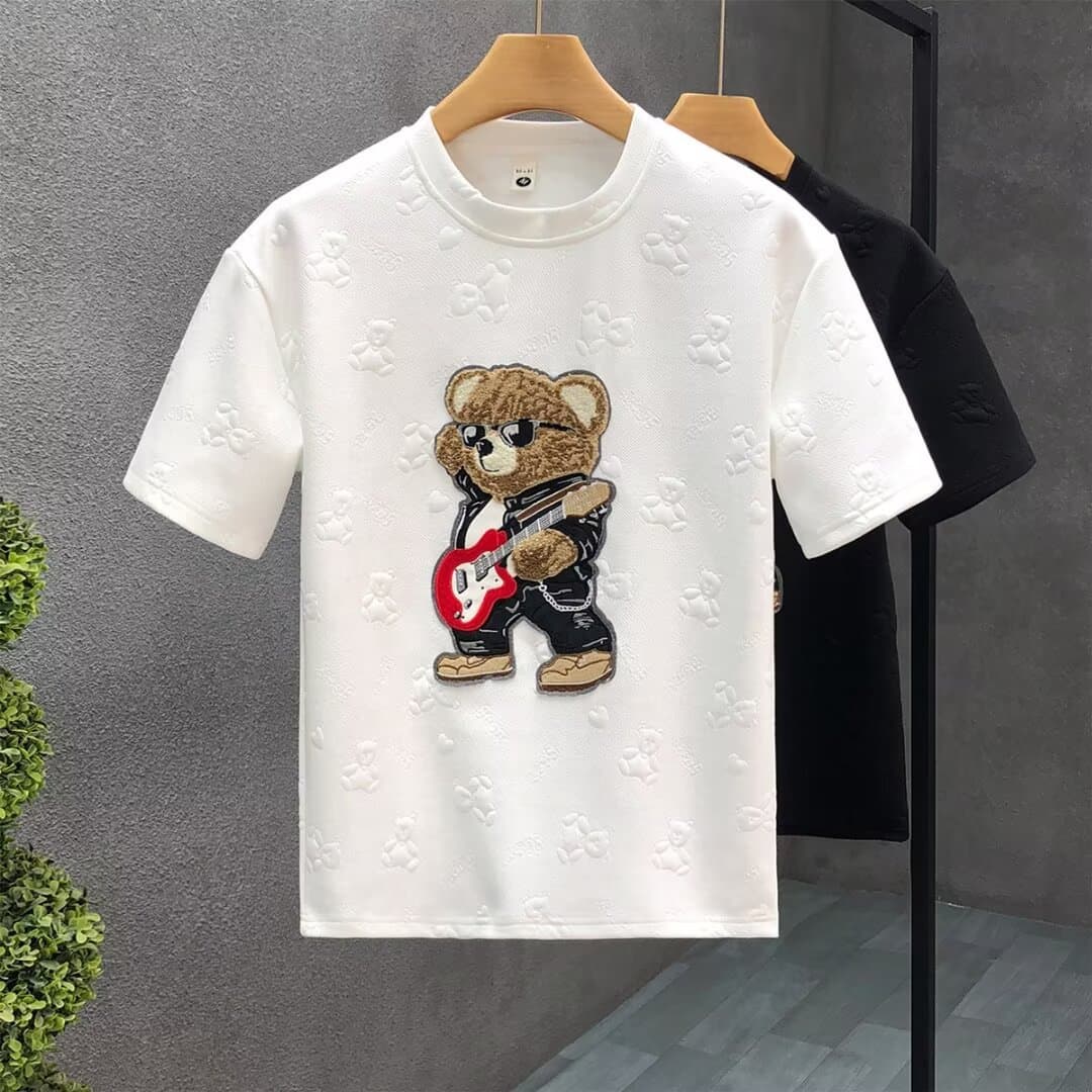 Men's Clothing Houpu new summer cotton round neck short sleeve heavy 220g combed cotton printed loose drop shoulder style T shirt fashion