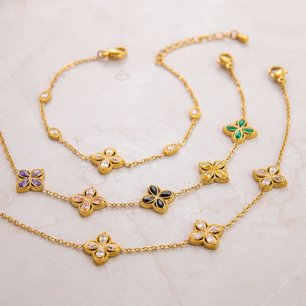 2026 Cross-Border European And American Stainless Steel Lucky Clover Gold Non-Fading Colorful High-End Bracelet
