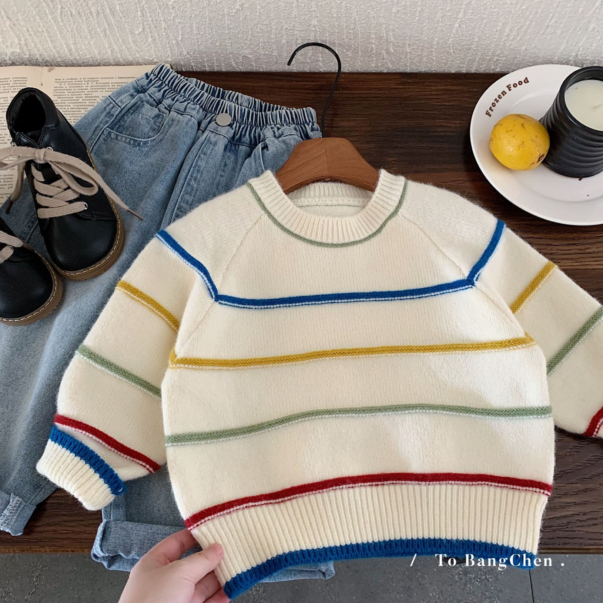 2025 Spring And Autumn New Korean Version Of Boys And Girls Color Bar Pullover Knitted Sweater Baby Bottoming Trend