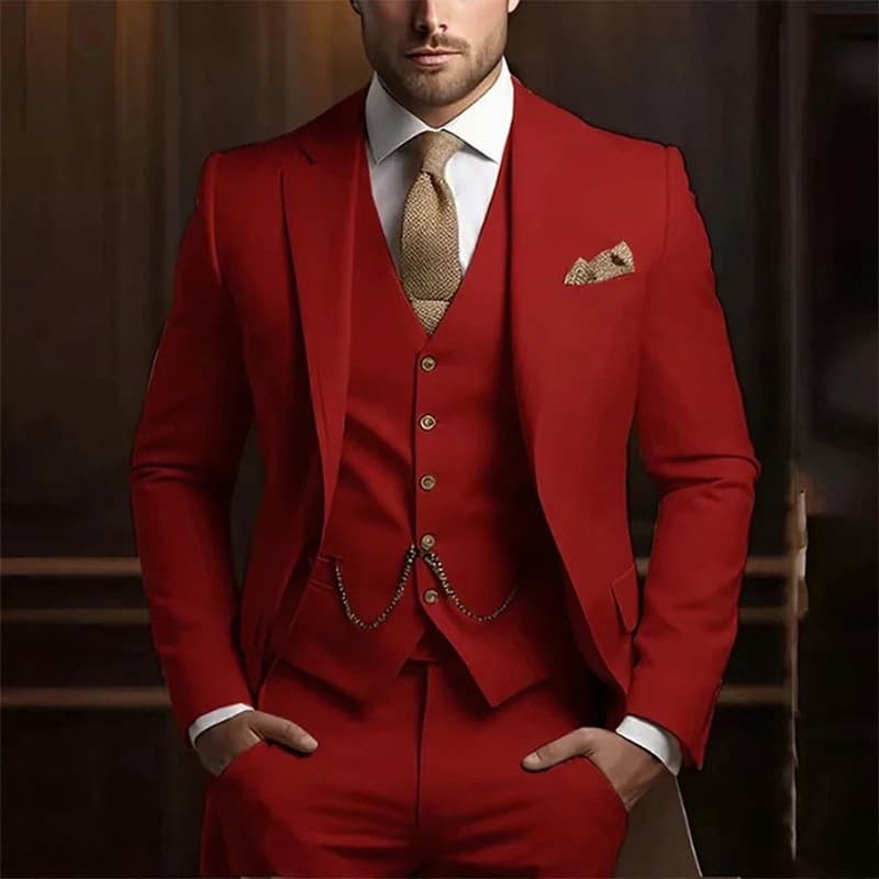 Ensemble de costume 3 pièces premium pour homme - Coupe slim, blazer de mariage et de cérémonie avec gilet et pantalon