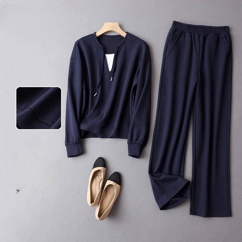 Women's Clothing Spring New Casual Sports Sweater Suit Women Fashion Commuter Loose Slim Straight Trousers Two piece Suit