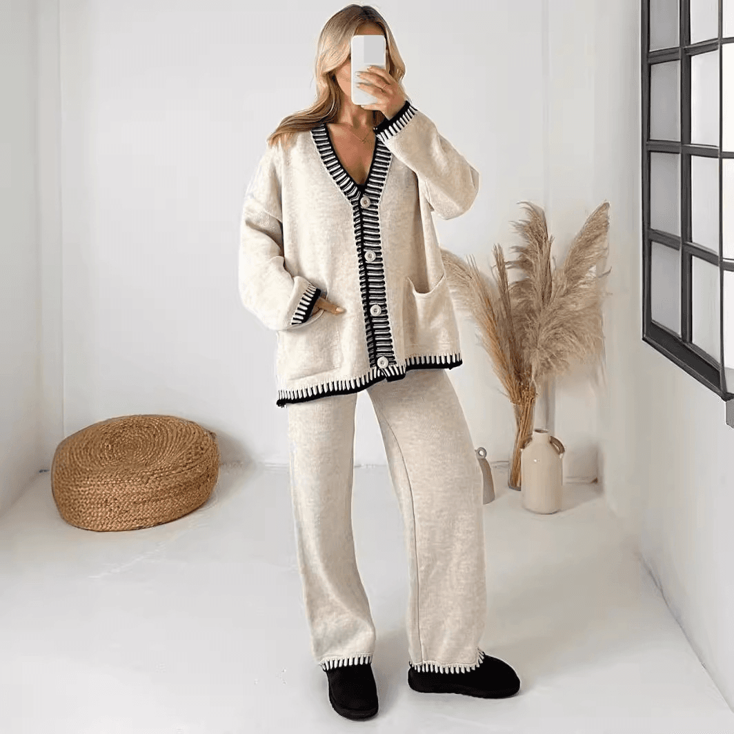 Women's Clothing Fashion Casual Knitted Single Breasted Two Piece Suit For Women