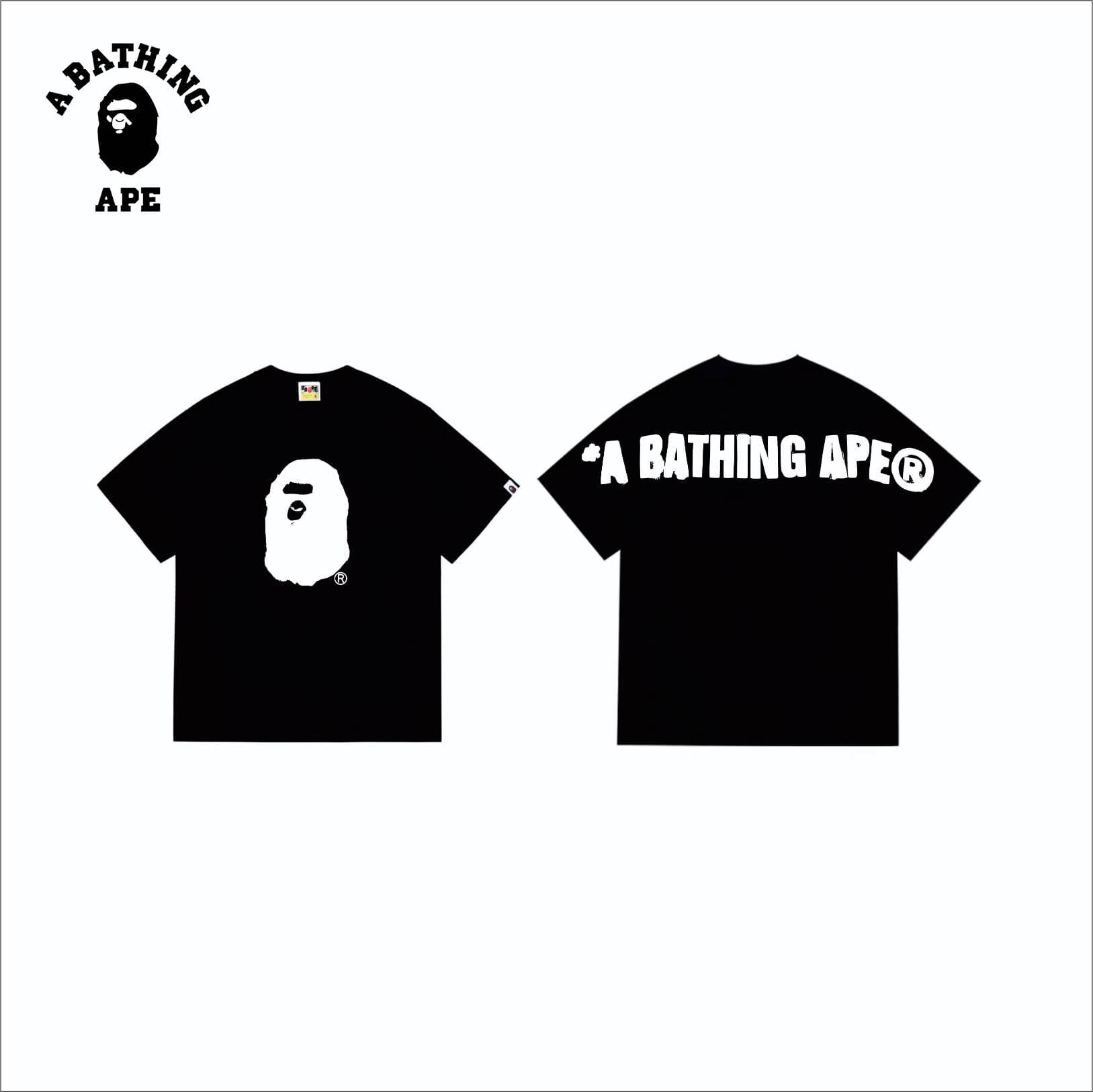 A BATHING APE BAPE-Inkjet Ape Head Letter Printed Short Sleeve T-shirt
