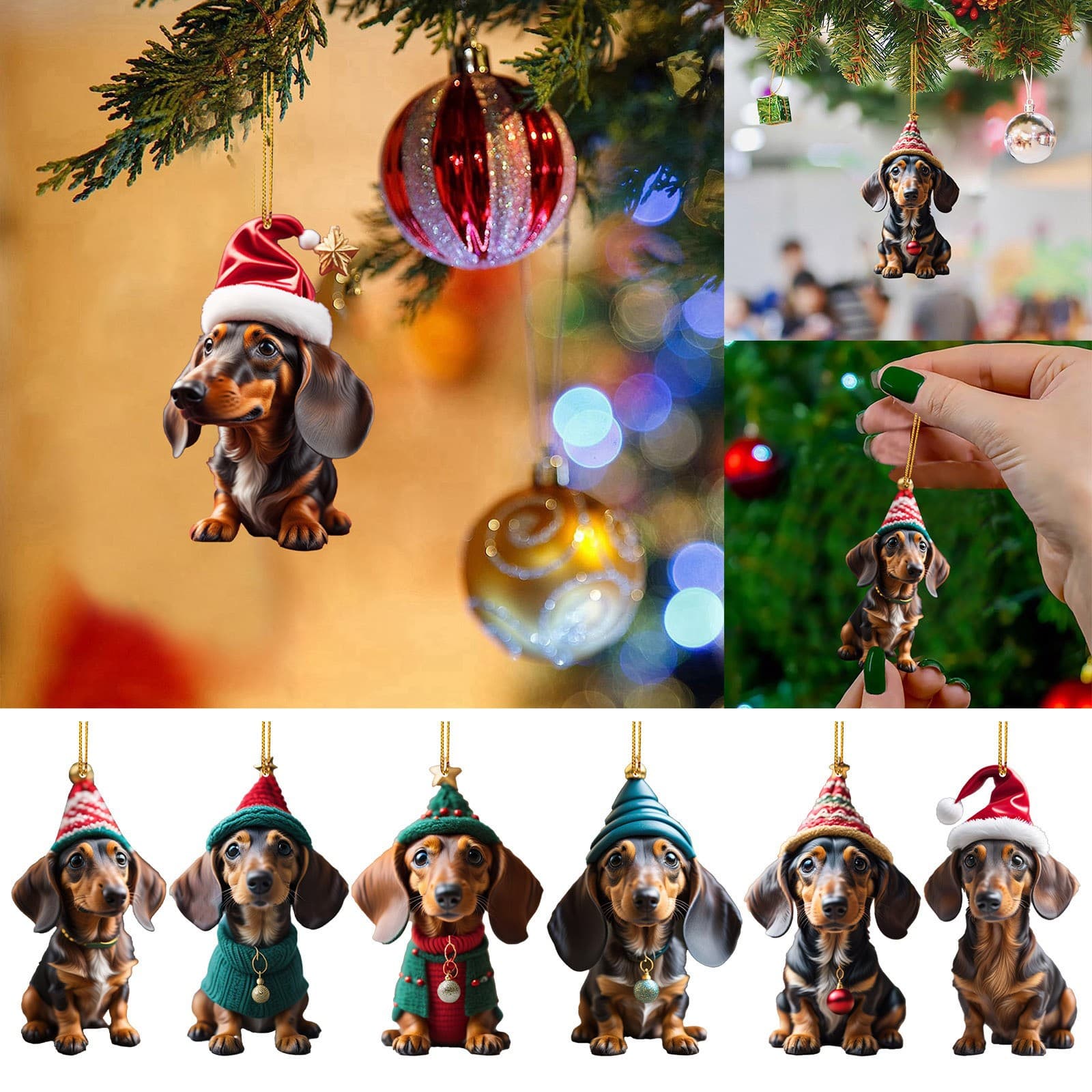 Christmas fun dachshund car decoration pendant acrylic flat car interior pendant
