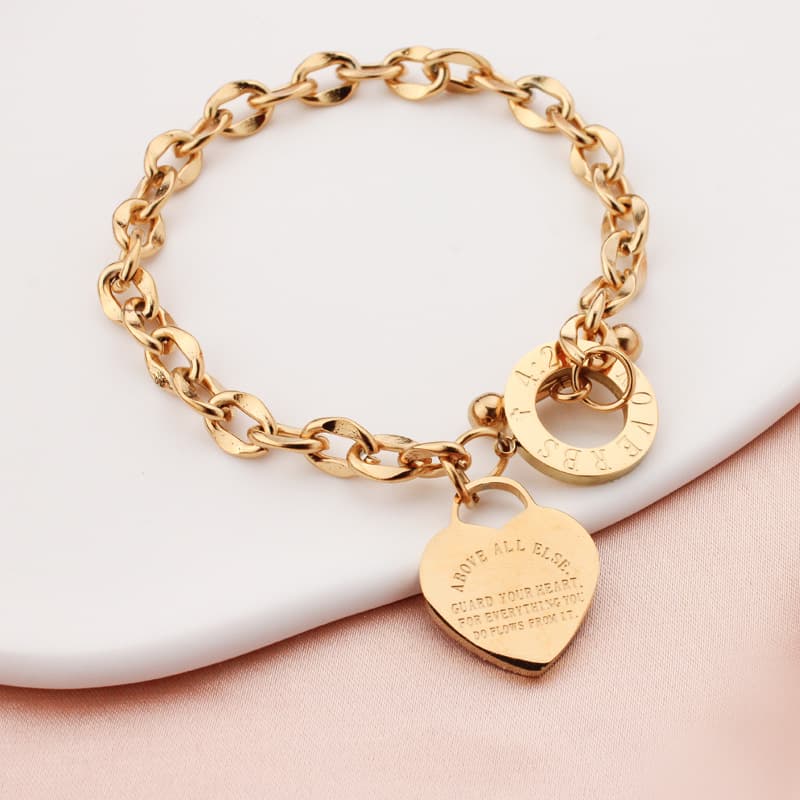 trendy peach heart circle OT buckle peach heart shaped bracelet for women Titanium steel love letter chain ins style hand jewelry