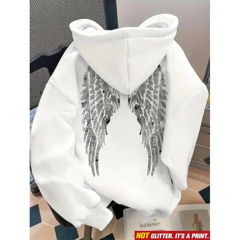 Sweat à capuche à manches longues avec ailes en strass pour hommes et femmes