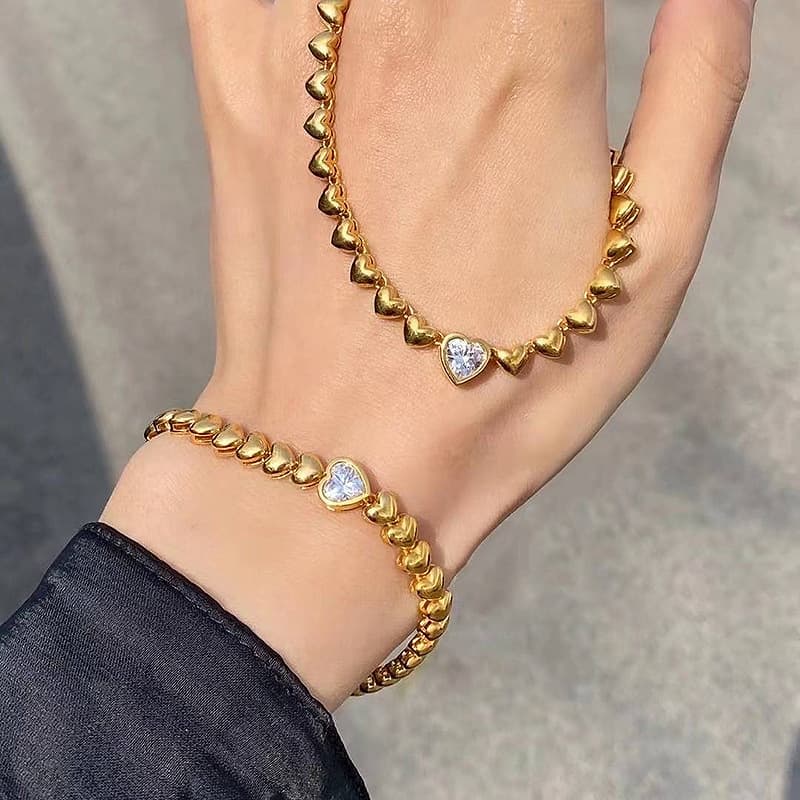 925 Silver Gold Plated Heart Shaped Bracelet Fashionable And Versatile Temperament Light Luxury Style Design