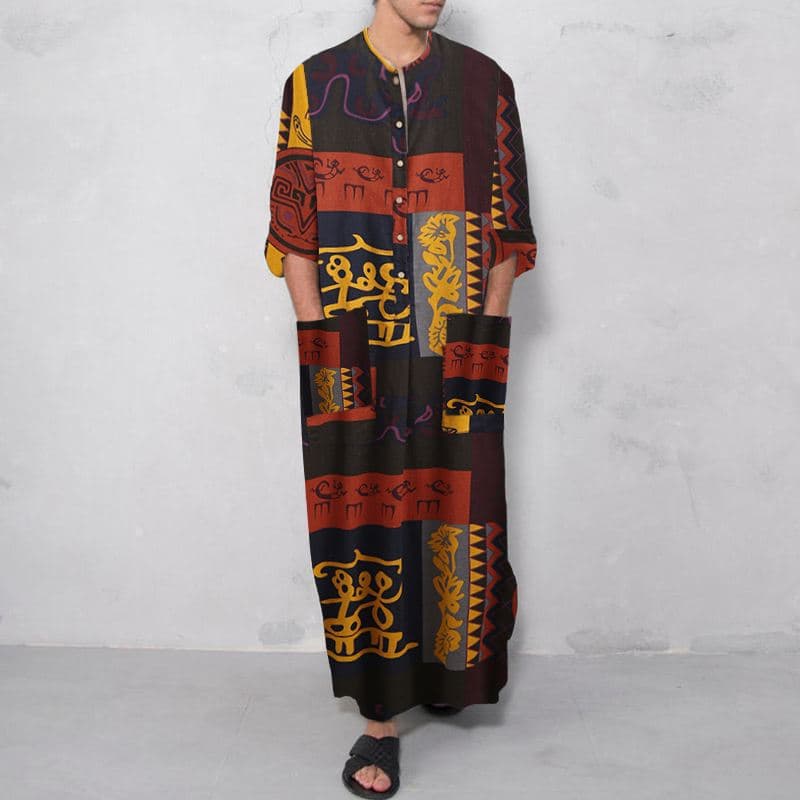 Men's Moslem Muslim Robes, New Men's Clothing, Casual, Loose, Oracle Ethnic Print Long Robes
