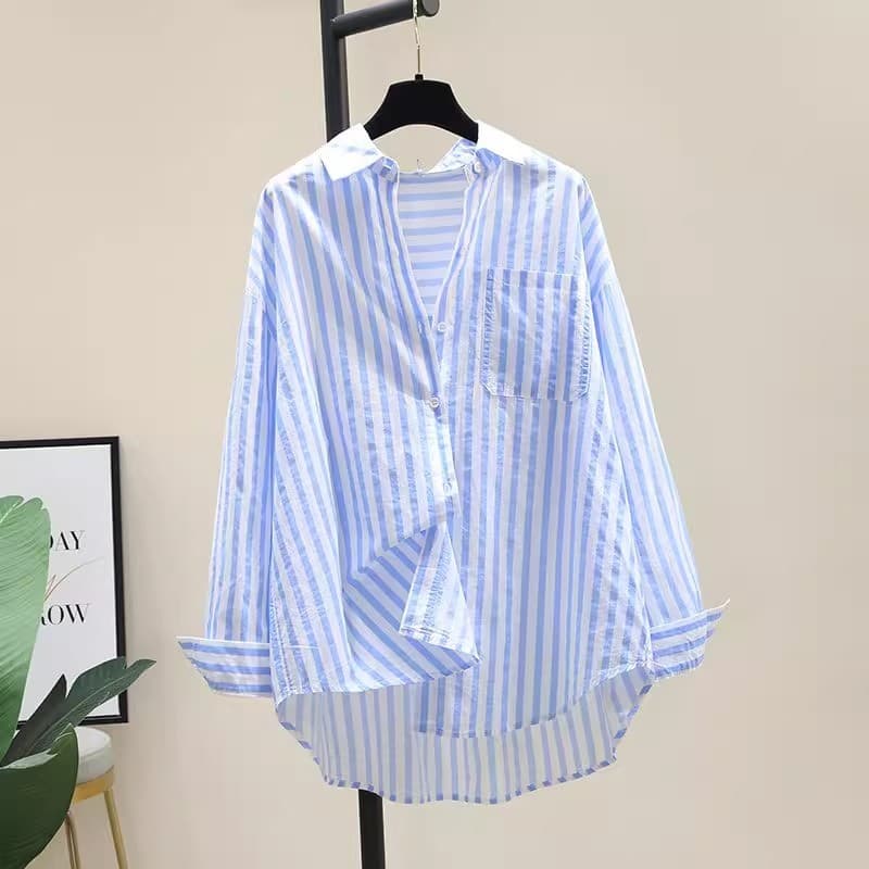 Women's Clothing Printed Striped Shirt For Women Spring And Autumn New Fashionable Loose Versatile Long Sleeved Cardigan Shirt Inner Wear