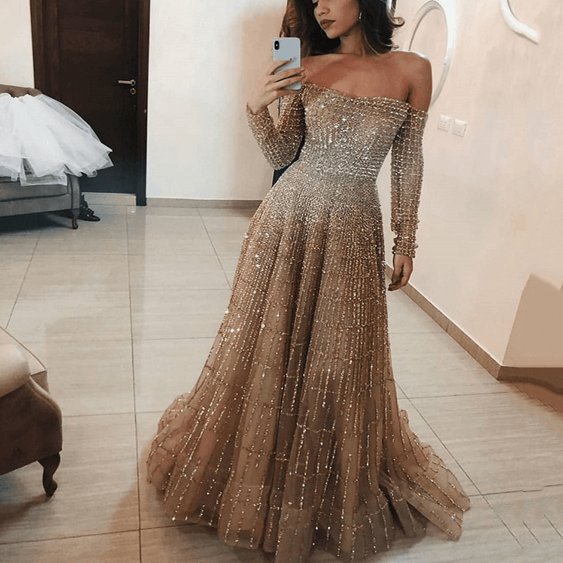 Women's Clothing Spring New Women's Clothing Sparkling Tube Top Long Sleeve Tube Top Dress Long Dress Dress