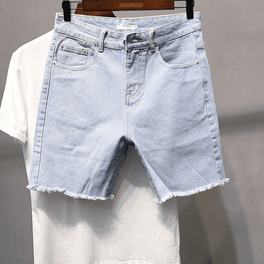 Men's Clothing Shorts Five Point Pants Versatile Popular Youth Jeans Light Blue