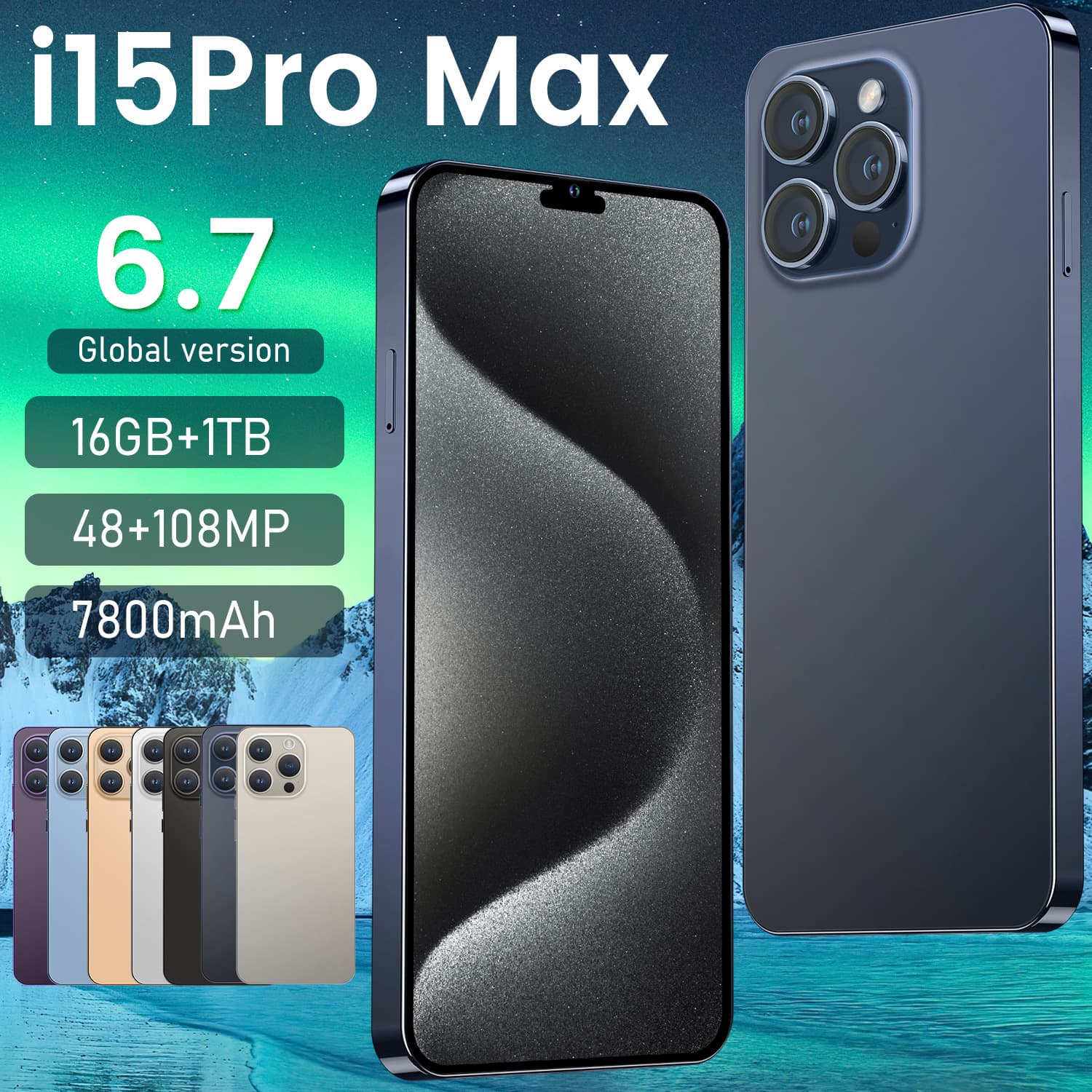 I15 Pro Max 16GB+1TB,Smartmobile I Phone Best Price 6.7" HD Screen 48MP+108MP Dual Card Android 5G Mobile Phones