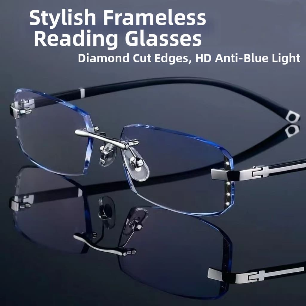 Men's Fashion Diamond Cut Reading Glasses Rimless Anti Blue Light Anti Fatigue High Definition For Middle-Aged And Elderly