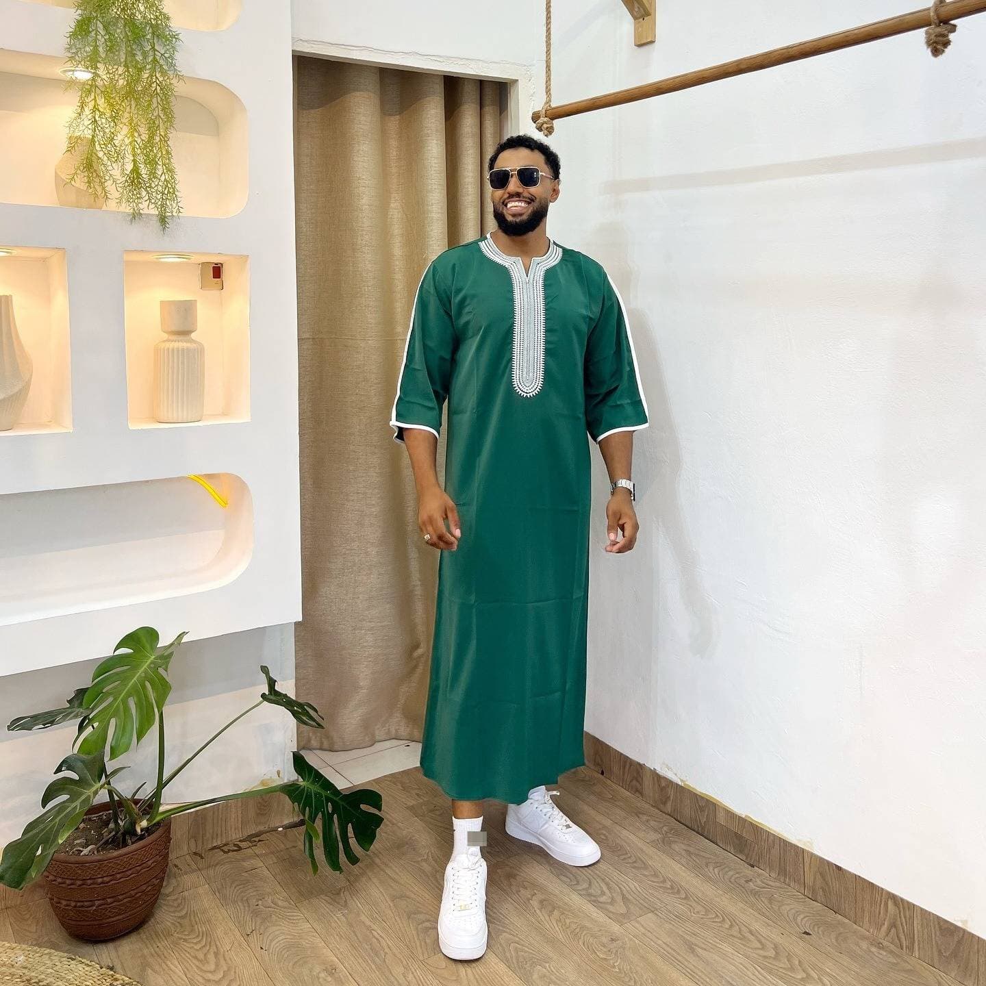 Men's Moroccan Style Islamic Prayer Thobe With Embroidered Short Sleeves, Lightweight & Breathable For Daily Wear & Festivals​​