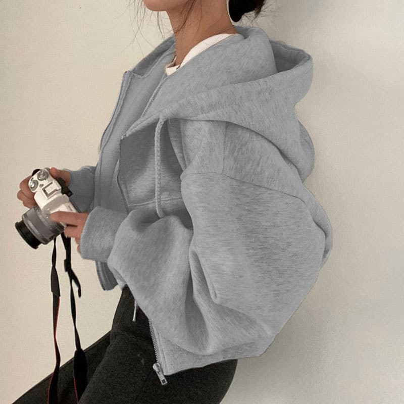 Women's loose long-sleeved zipper pocket hoodie